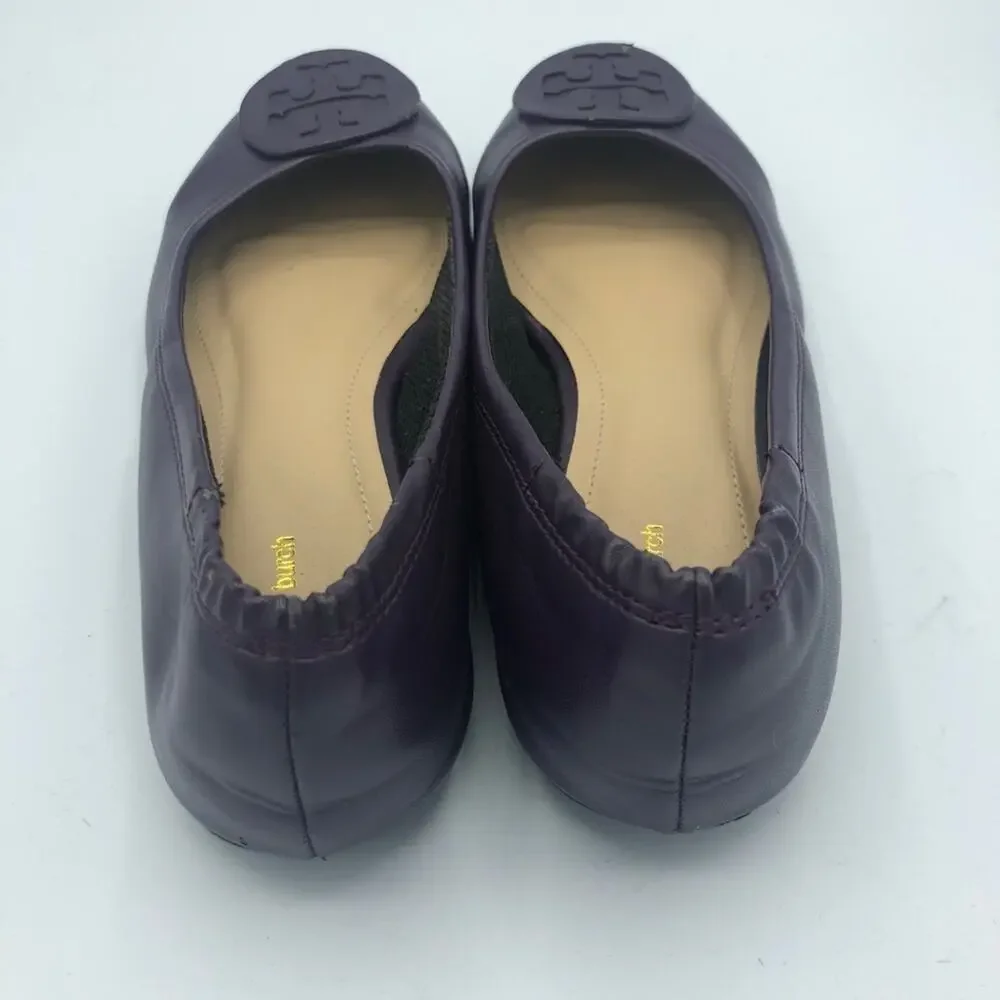 Tory Burch Minnie Purple Leather Ballet Flats Womens 5 Comfort Slip On